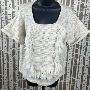Anthropologie Corey Lynn Calter boho Macrame Fringe French Terry Pullover Top XS